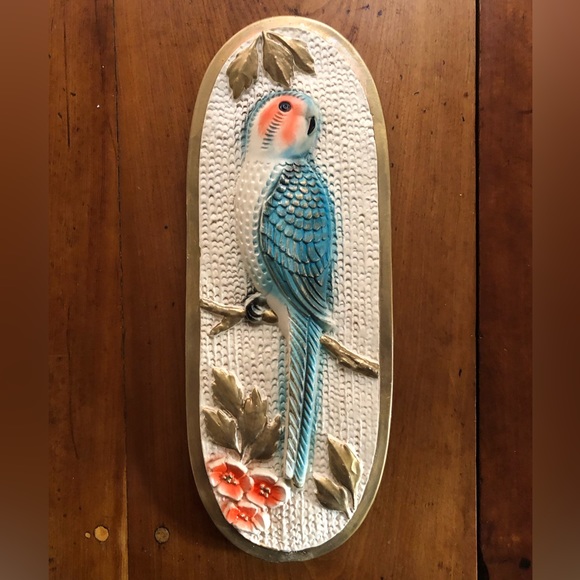 Whimsical Vintage CHALKWARE Bird Wall Hanging 14x5” Excellent Condition - Picture 2 of 8